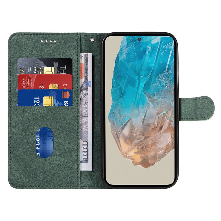 For Samsung Galaxy M35 5G Case PU Leather Wallet Stand Phone Cover Curved Line Imprinting Design - Green