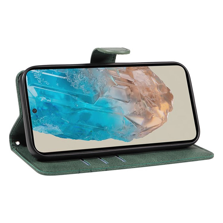 For Samsung Galaxy M35 5G Case PU Leather Wallet Stand Phone Cover Curved Line Imprinting Design - Green
