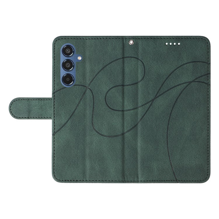 For Samsung Galaxy M35 5G Case PU Leather Wallet Stand Phone Cover Curved Line Imprinting Design - Green