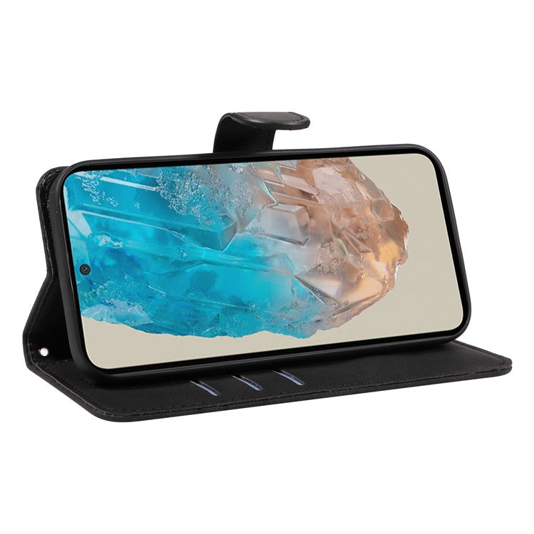 For Samsung Galaxy M35 5G Case PU Leather Wallet Stand Phone Cover Curved Line Imprinting Design - Black
