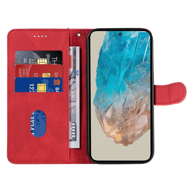For Samsung Galaxy M35 5G Case PU Leather Wallet Stand Phone Cover Curved Line Imprinting Design - Red