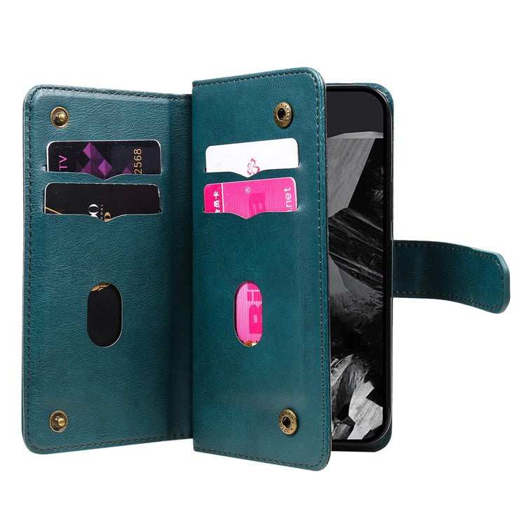 KT Multi-Functional Series-1 For Google Pixel 9 Pro XL Case 10 Card Holder Stand Folio PU Leather Phone Cover - Green