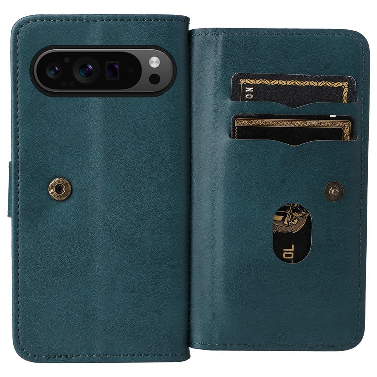KT Multi-Functional Series-1 For Google Pixel 9 Pro XL Case 10 Card Holder Stand Folio PU Leather Phone Cover - Green