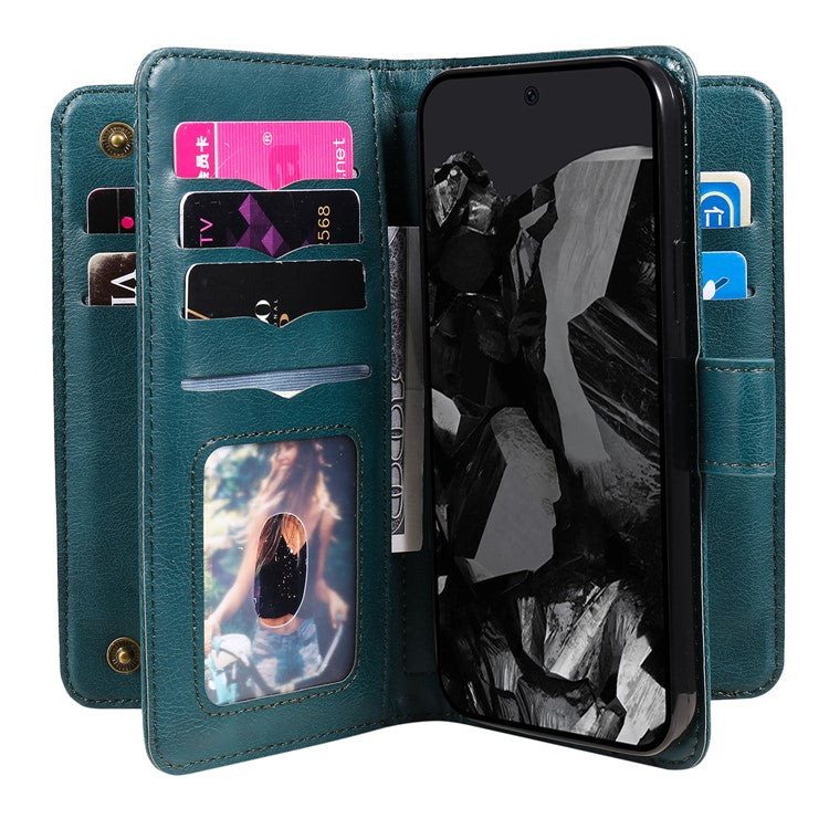 KT Multi-Functional Series-1 For Google Pixel 9 Pro XL Case 10 Card Holder Stand Folio PU Leather Phone Cover - Green