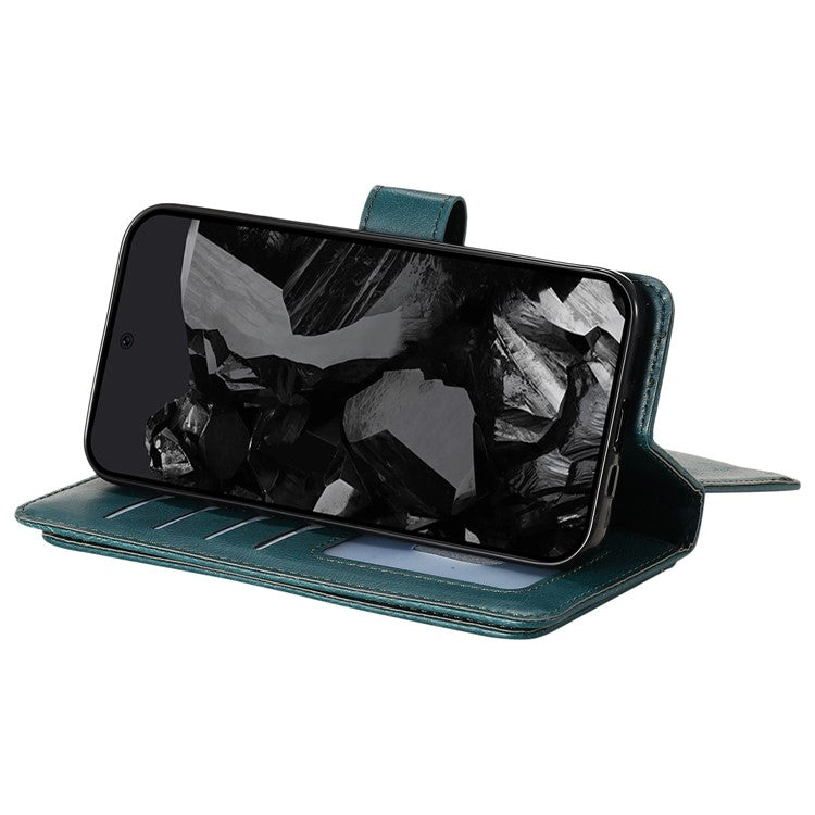 KT Multi-Functional Series-1 For Google Pixel 9 Pro XL Case 10 Card Holder Stand Folio PU Leather Phone Cover - Green