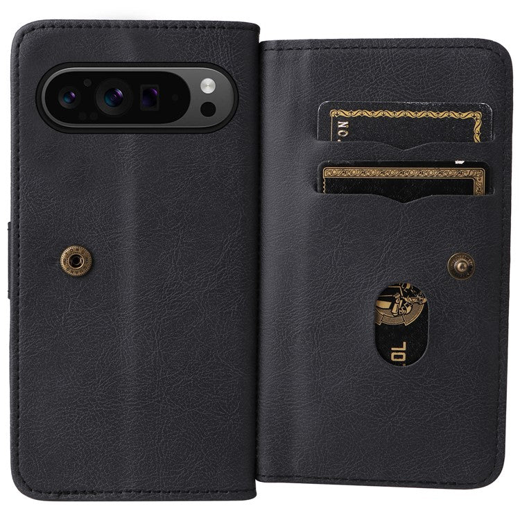 KT Multi-Functional Series-1 For Google Pixel 9 Pro XL Case 10 Card Holder Stand Folio PU Leather Phone Cover - Black
