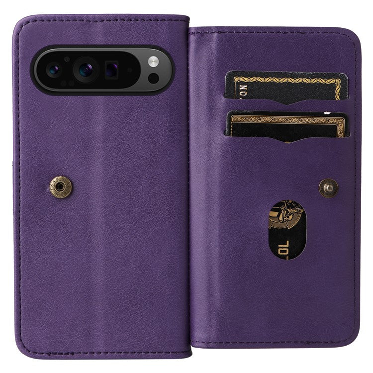 KT Multi-Functional Series-1 For Google Pixel 9 Pro XL Case 10 Card Holder Stand Folio PU Leather Phone Cover - Purple
