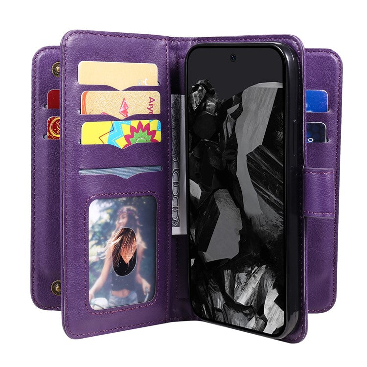 KT Multi-Functional Series-1 For Google Pixel 9 Pro XL Case 10 Card Holder Stand Folio PU Leather Phone Cover - Purple