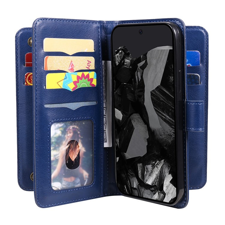 KT Multi-Functional Series-1 For Google Pixel 9 Pro XL Case 10 Card Holder Stand Folio PU Leather Phone Cover - Blue