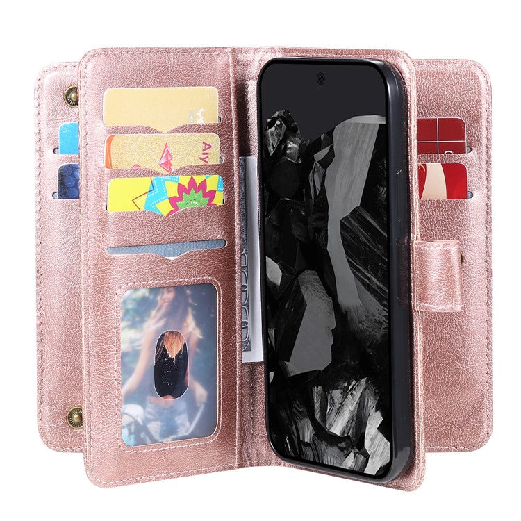 KT Multi-Functional Series-1 For Google Pixel 9 Pro XL Case 10 Card Holder Stand Folio PU Leather Phone Cover - Rose Gold