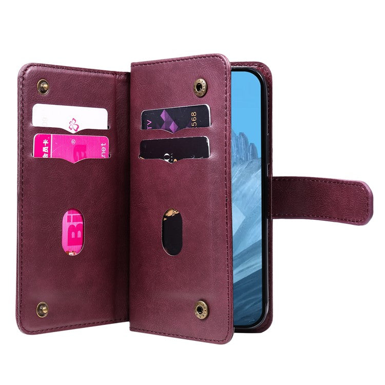 KT Multi-Functional Series-1 For Google Pixel 9 / Pixel 9 Pro Case 10 Card Holder Leather Phone Cover Stand Book Style - Wine Red