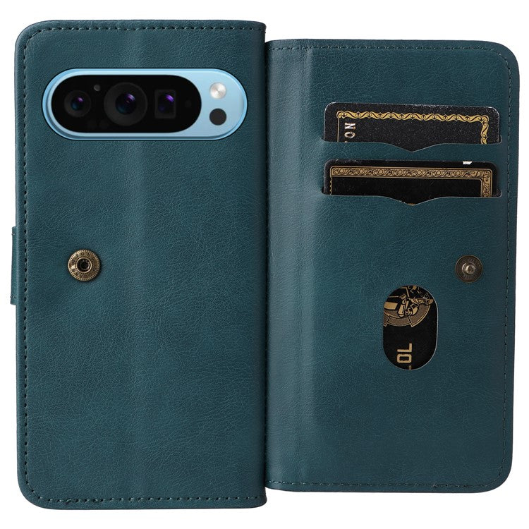 KT Multi-Functional Series-1 For Google Pixel 9 / Pixel 9 Pro Case 10 Card Holder Leather Phone Cover Stand Book Style - Green