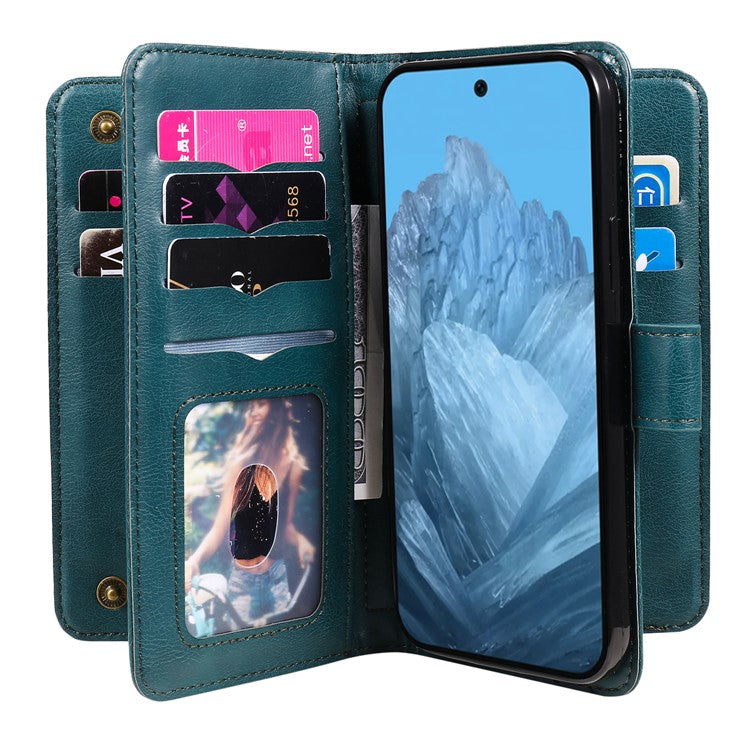 KT Multi-Functional Series-1 For Google Pixel 9 / Pixel 9 Pro Case 10 Card Holder Leather Phone Cover Stand Book Style - Green