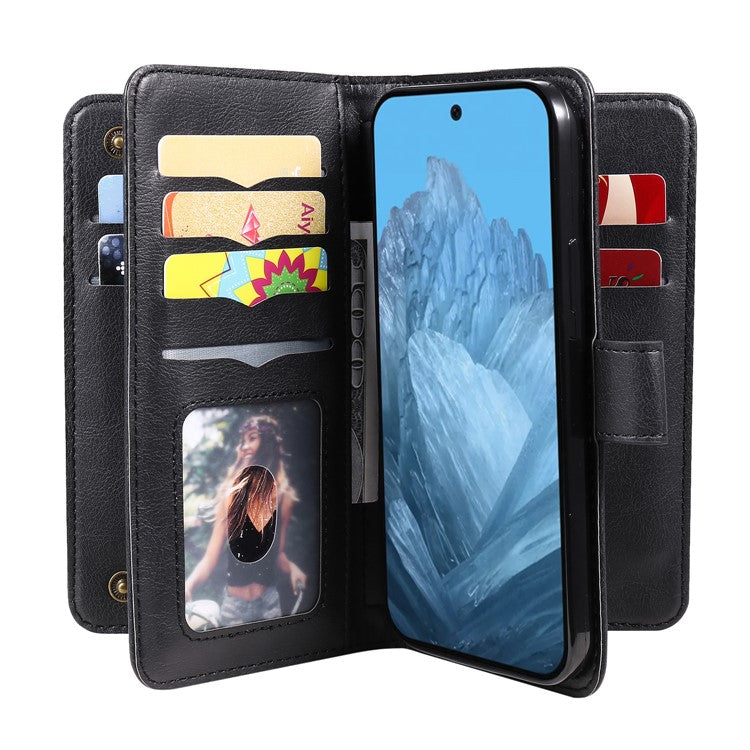 KT Multi-Functional Series-1 For Google Pixel 9 / Pixel 9 Pro Case 10 Card Holder Leather Phone Cover Stand Book Style - Black