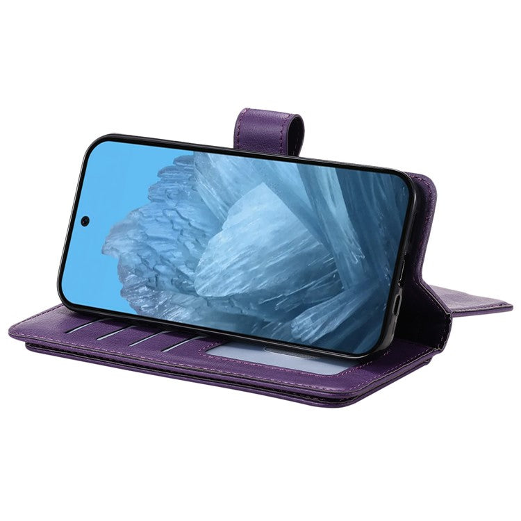 KT Multi-Functional Series-1 For Google Pixel 9 / Pixel 9 Pro Case 10 Card Holder Leather Phone Cover Stand Book Style - Purple