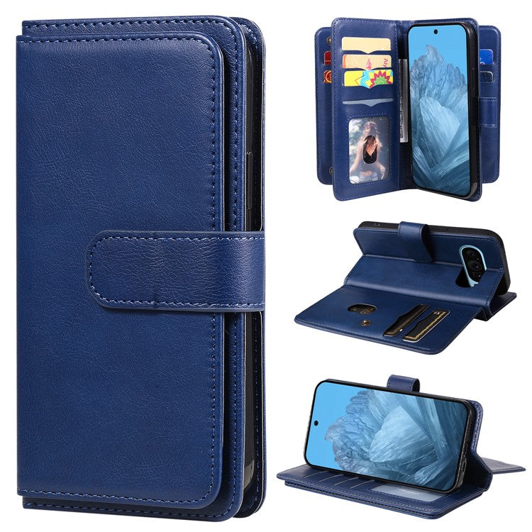 KT Multi-Functional Series-1 For Google Pixel 9 / Pixel 9 Pro Case 10 Card Holder Leather Phone Cover Stand Book Style - Blue