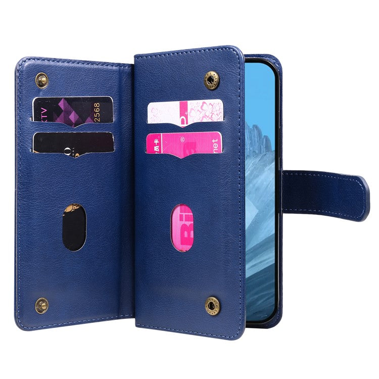 KT Multi-Functional Series-1 For Google Pixel 9 / Pixel 9 Pro Case 10 Card Holder Leather Phone Cover Stand Book Style - Blue