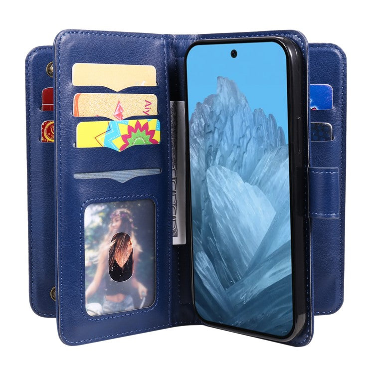 KT Multi-Functional Series-1 For Google Pixel 9 / Pixel 9 Pro Case 10 Card Holder Leather Phone Cover Stand Book Style - Blue