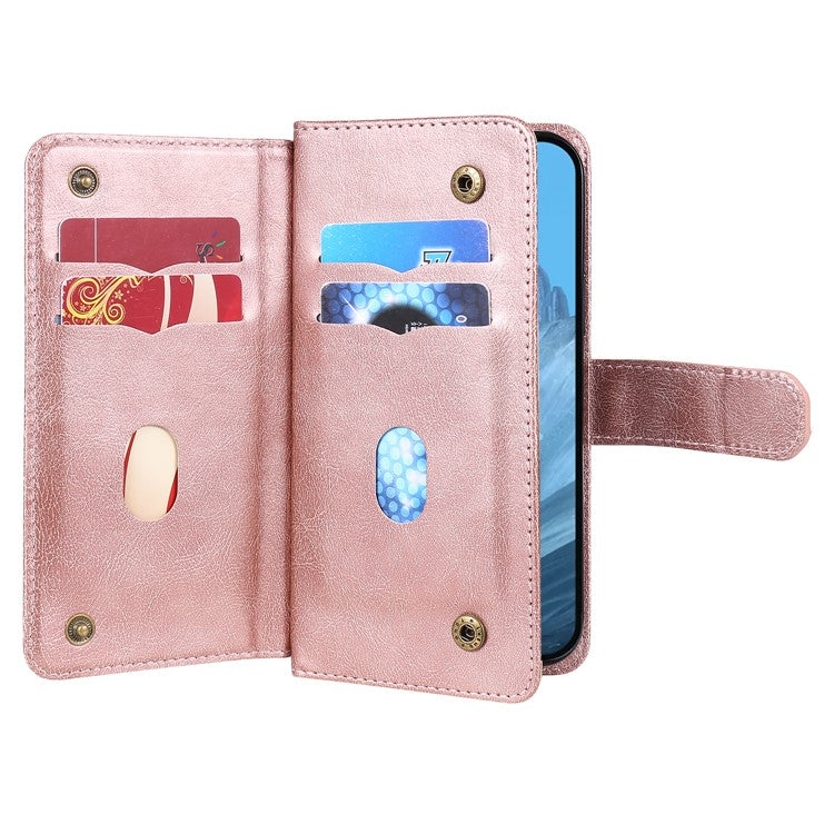 KT Multi-Functional Series-1 For Google Pixel 9 / Pixel 9 Pro Case 10 Card Holder Leather Phone Cover Stand Book Style - Rose Gold