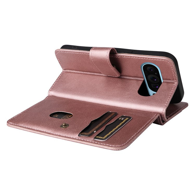 KT Multi-Functional Series-1 For Google Pixel 9 / Pixel 9 Pro Case 10 Card Holder Leather Phone Cover Stand Book Style - Rose Gold