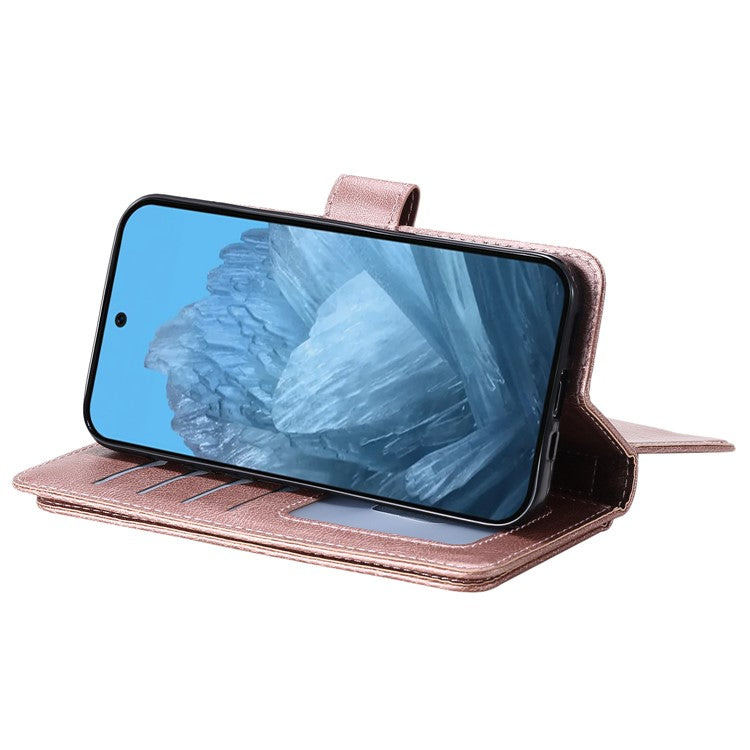 KT Multi-Functional Series-1 For Google Pixel 9 / Pixel 9 Pro Case 10 Card Holder Leather Phone Cover Stand Book Style - Rose Gold