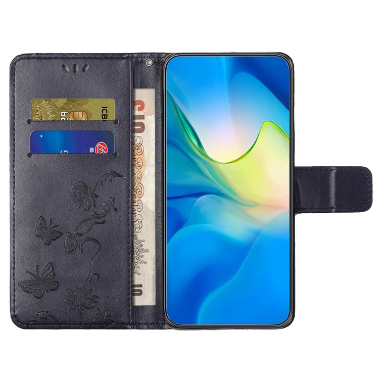 For iPhone 16 Plus Case PU Leather Wallet Phone Cover Butterfly Flower Pattern - Dark Purple