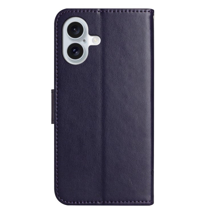 For iPhone 16 Plus Case PU Leather Wallet Phone Cover Butterfly Flower Pattern - Dark Purple