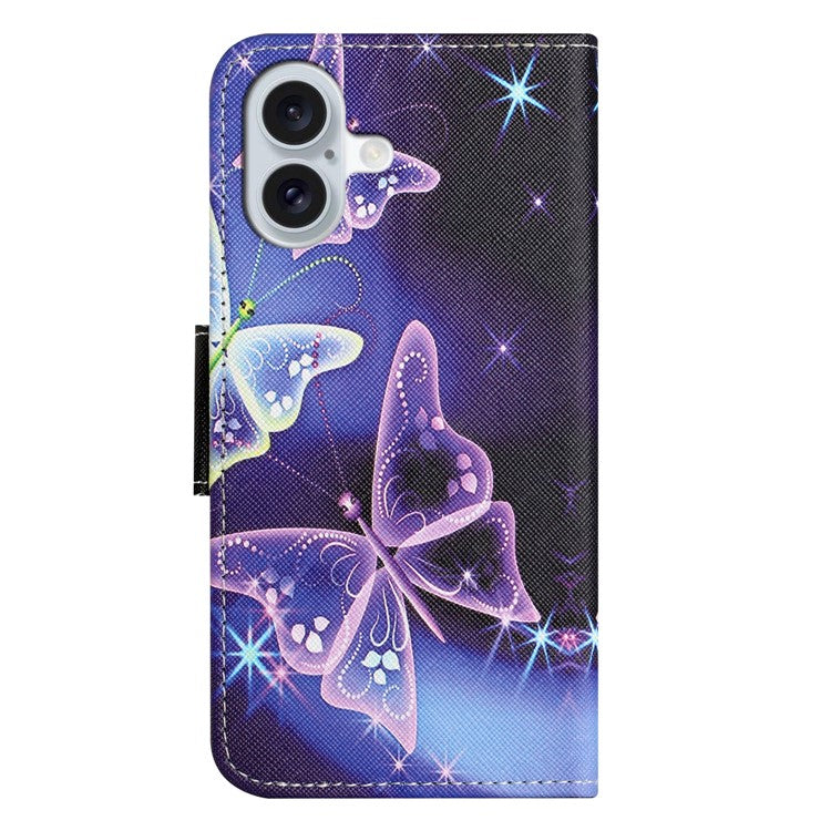 For iPhone 16 Plus Case Pattern Printing Cross Texture Phone Leather Cover - Sparkling Butterfly