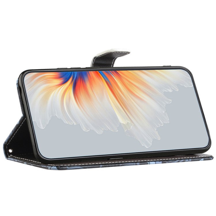 For iPhone 16 Plus Case Pattern Print PU Leather Wallet Phone Cover Cross Texture - Cat's Eye