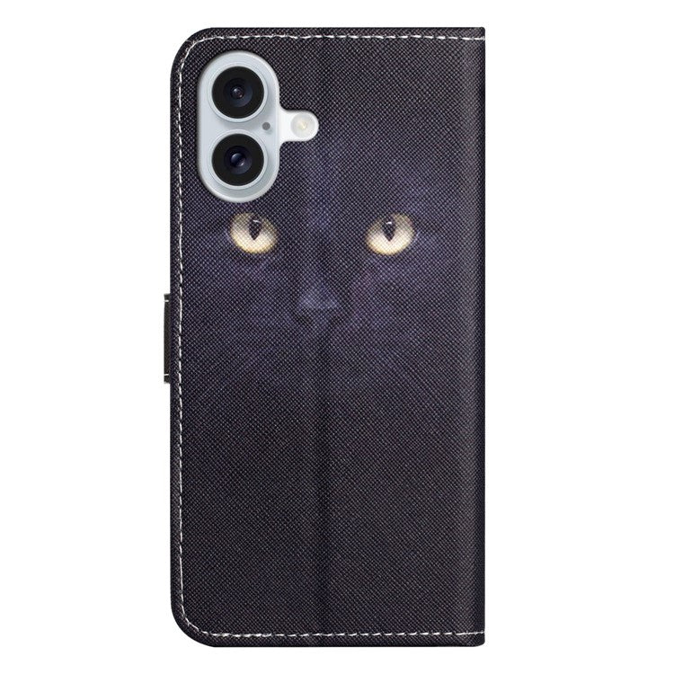 For iPhone 16 Plus Case Pattern Print PU Leather Wallet Phone Cover Cross Texture - Cat's Eye
