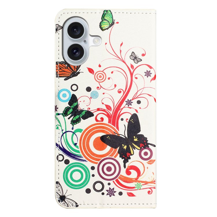 For iPhone 16 Plus Wallet Case Pattern Print PU Leather Flip Phone Cover - White Butterfly