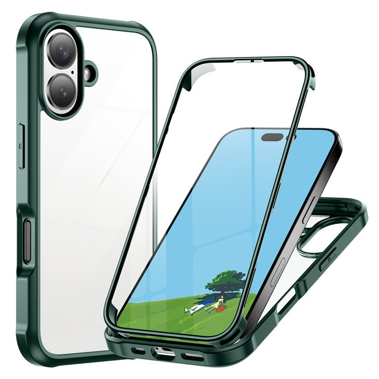 For iPhone 16 Plus Case Double-Sided Tempered Glass+Silicone+TPU Phone Cover - Black