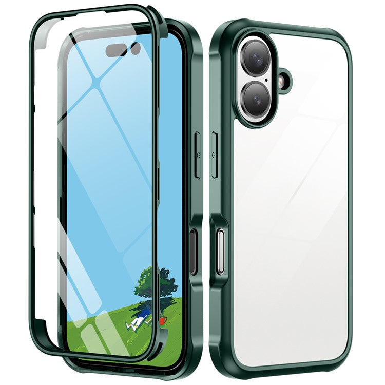 For iPhone 16 Plus Case Double-Sided Tempered Glass+Silicone+TPU Phone Cover - Black