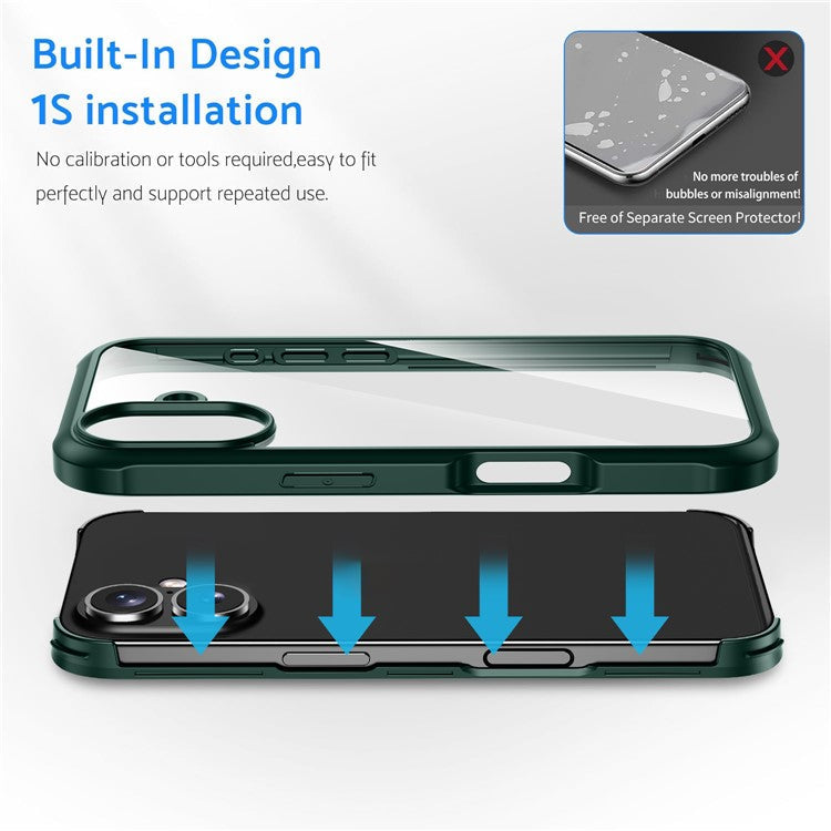 For iPhone 16 Plus Case Double-Sided Tempered Glass+Silicone+TPU Phone Cover - Black