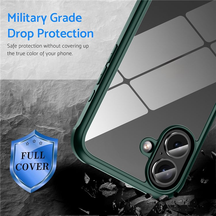 For iPhone 16 Plus Case Double-Sided Tempered Glass+Silicone+TPU Phone Cover - Black