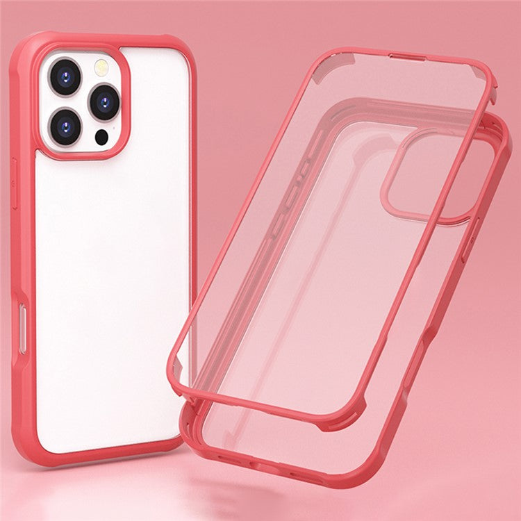 For iPhone 16 Pro Case Double-Sided Tempered Glass Silicone+TPU Frame Hybrid Phone Cover - Red