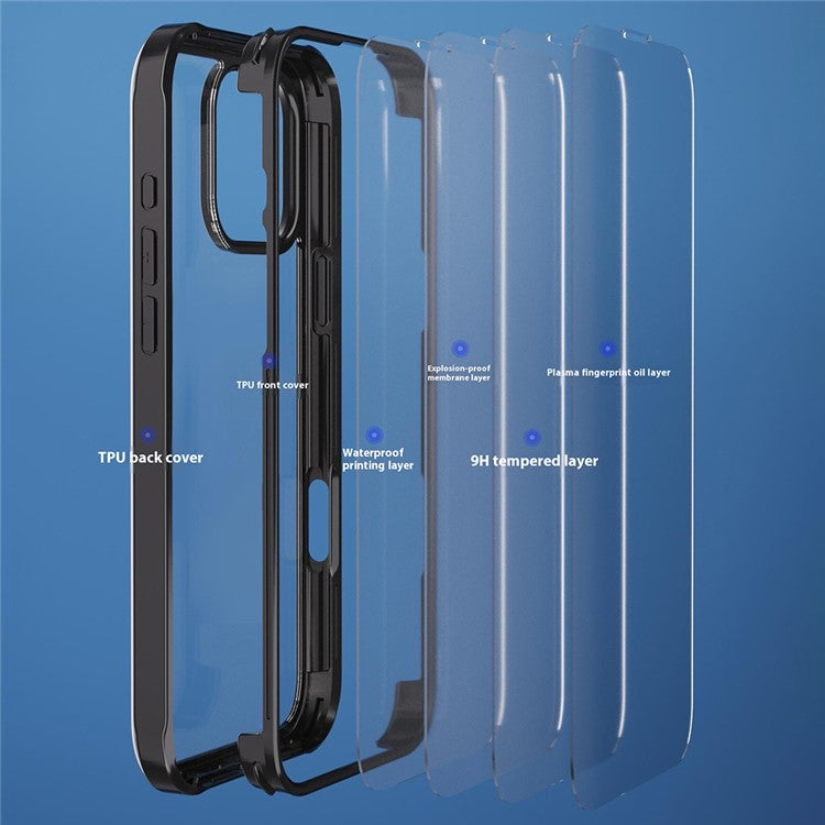 For iPhone 16 Pro Case Double-Sided Tempered Glass Silicone+TPU Frame Hybrid Phone Cover - Red