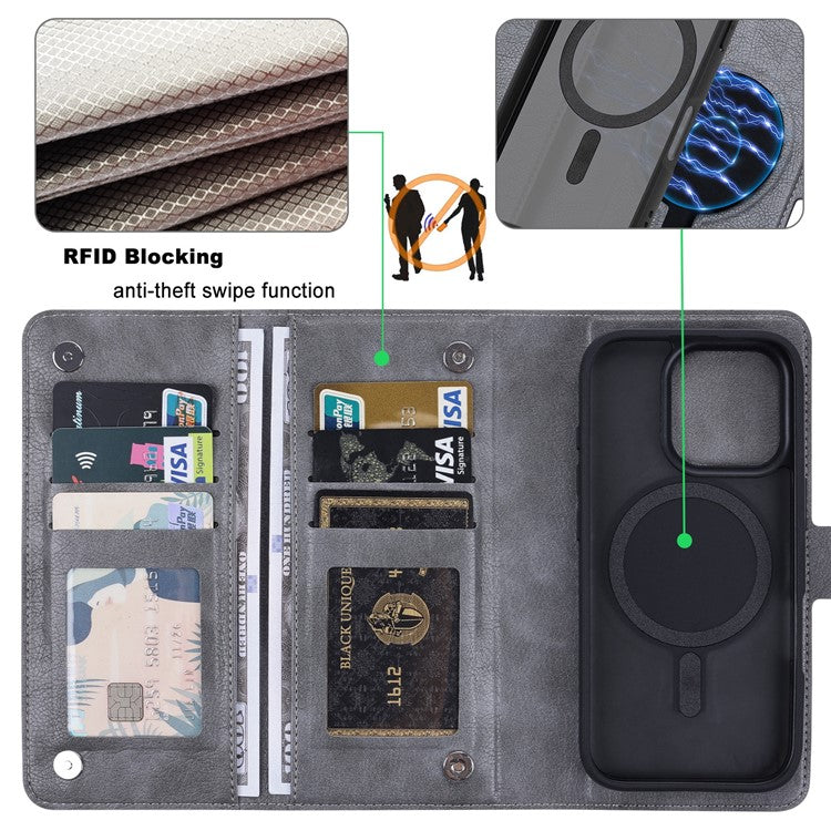 VILI GVA Series for iPhone 16 Pro Magnetic Phone Case Leather Cover Detachable 2-in-1 - Grey