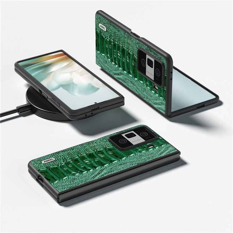 ABEEL For Honor Magic Vs3 5G Case Crocodile Texture Genuine Cow Leather Back Cover - Green