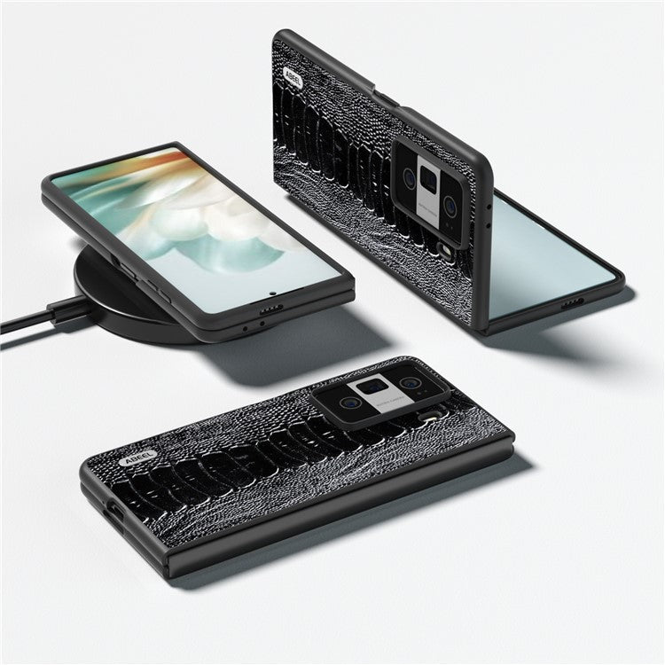 ABEEL For Honor Magic Vs3 5G Case Crocodile Texture Genuine Cow Leather Back Cover - Black