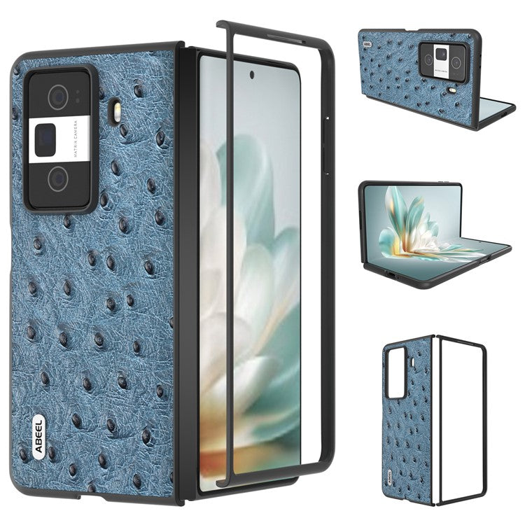 ABEEL For Honor Magic Vs3 5G Case Ostrich Texture Genuine Cow Leather+PC Cover - Blue