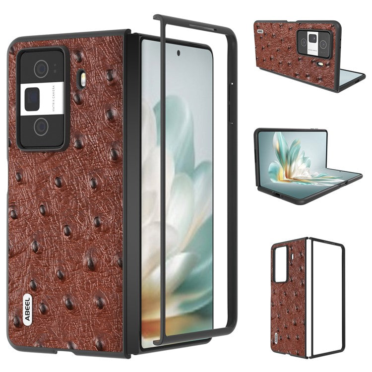 ABEEL For Honor Magic Vs3 5G Case Ostrich Texture Genuine Cow Leather+PC Cover - Coffee