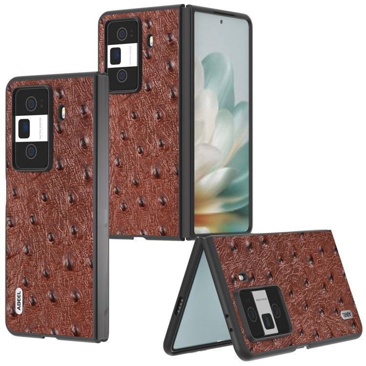 ABEEL For Honor Magic Vs3 5G Case Ostrich Texture Genuine Cow Leather+PC Cover - Coffee