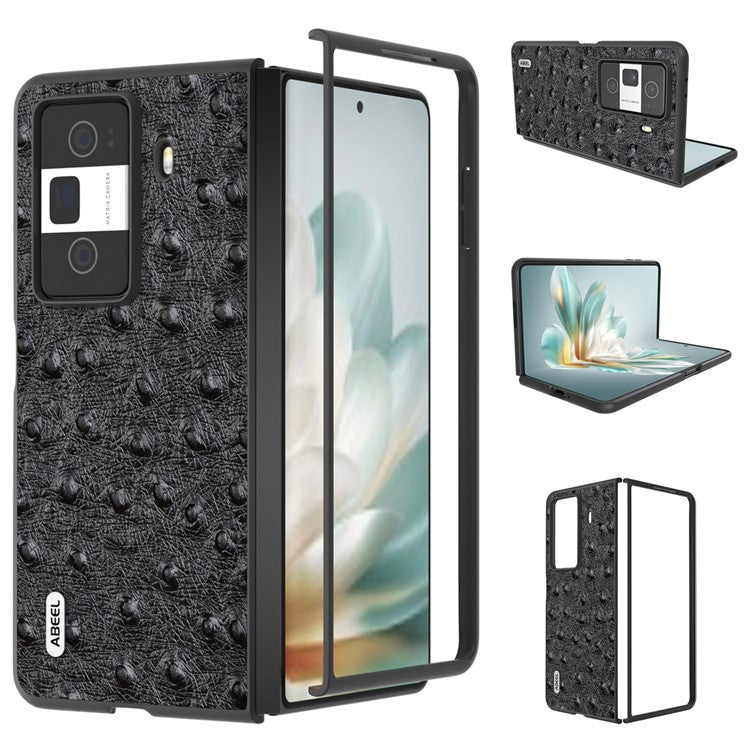 ABEEL For Honor Magic Vs3 5G Case Ostrich Texture Genuine Cow Leather+PC Cover - Black
