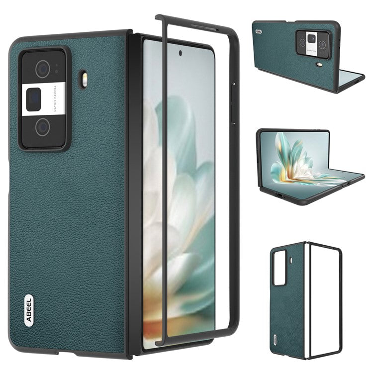 ABEEL For Honor Magic Vs3 5G Case Genuine Cow Leather Hard PC Phone Back Cover - Midnight Green
