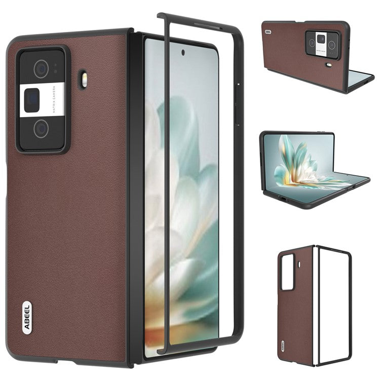 ABEEL For Honor Magic Vs3 5G Case Genuine Cow Leather Coated Hard PC Phone Cover - Coffee