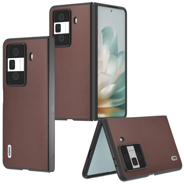 ABEEL For Honor Magic Vs3 5G Case Genuine Cow Leather Coated Hard PC Phone Cover - Coffee