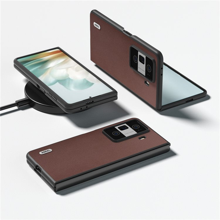 ABEEL For Honor Magic Vs3 5G Case Genuine Cow Leather Coated Hard PC Phone Cover - Coffee