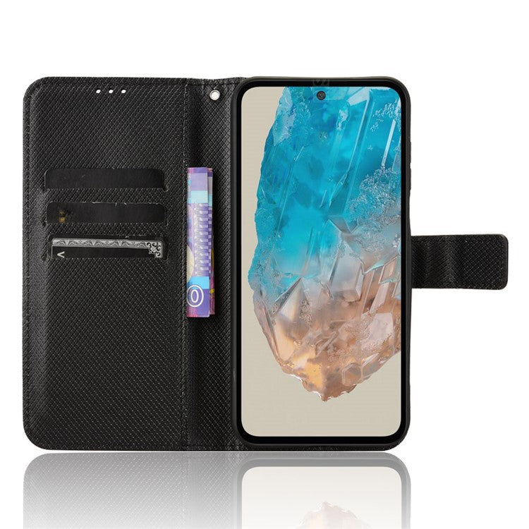 For Samsung Galaxy M35 5G Case Diamond Texture PU Leather Phone Cover - Black