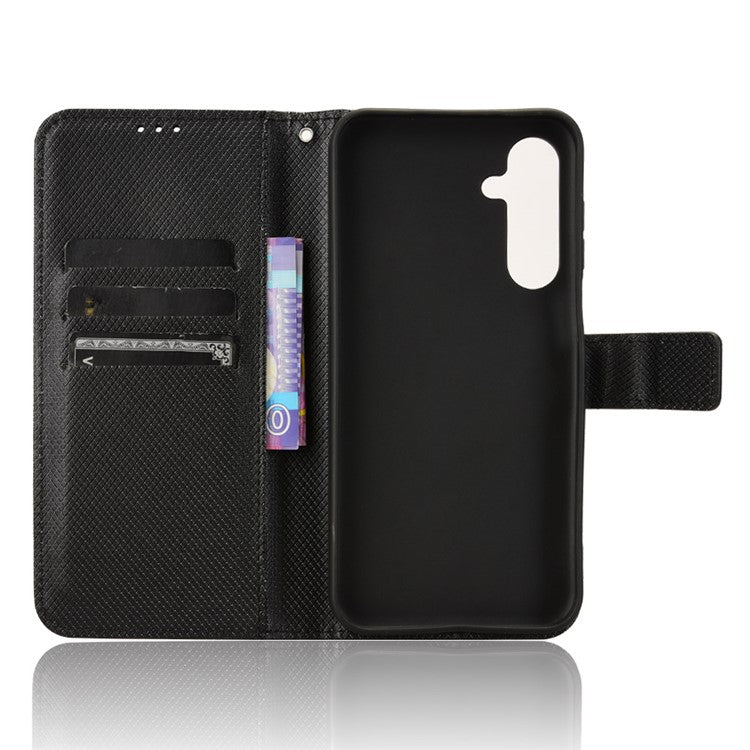 For Samsung Galaxy M35 5G Case Diamond Texture PU Leather Phone Cover - Black